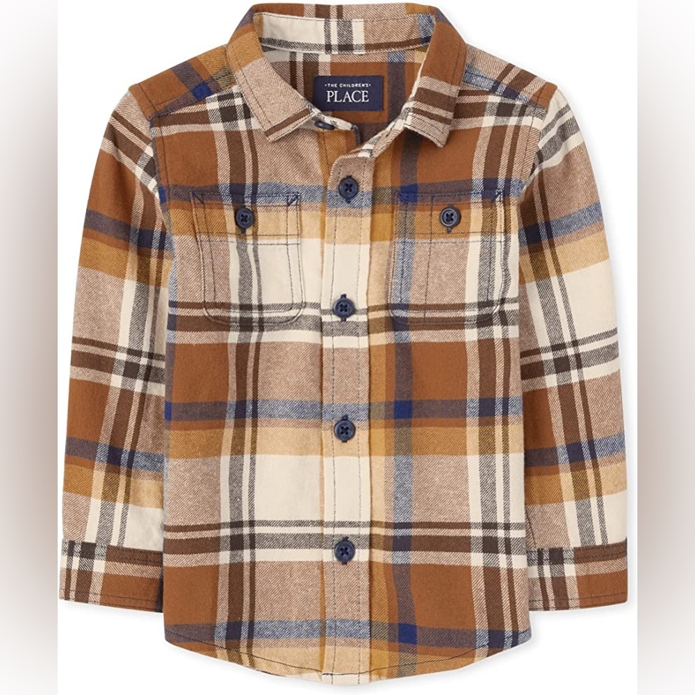 The Children’s Place Plaid Flannel Button Up Shirt - Ginger Bread 18-24M